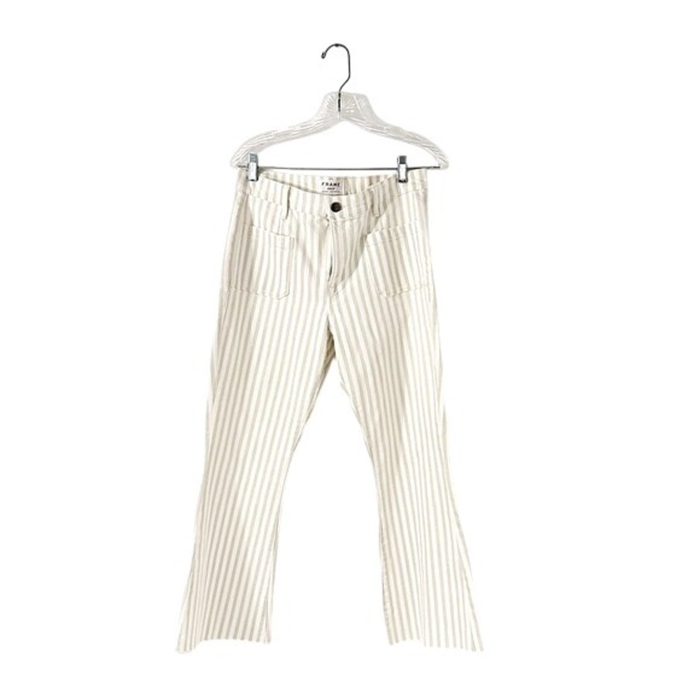 Frame Le Bardot Striped Crop Flare Jeans in Courtyard High‎ Rise Raw Hem - Sz 29